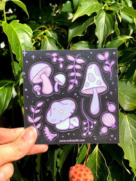 Glitter Finish Purple Mushrooms Sticker Sheet