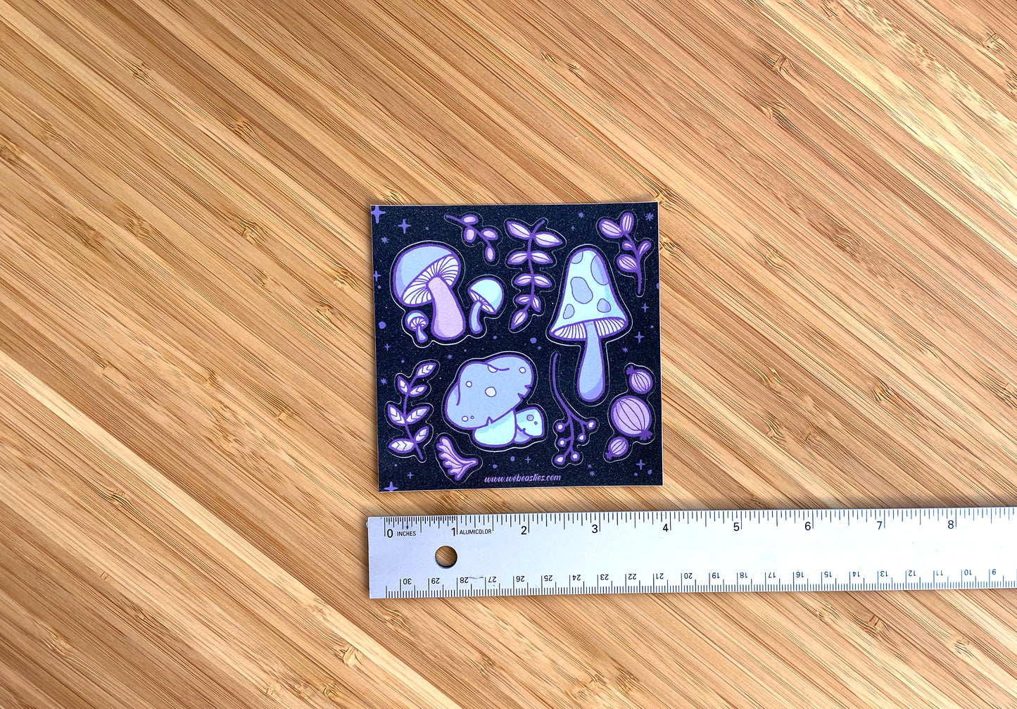 B-Grade Glitter Finish Purple Mushrooms Sticker Sheet