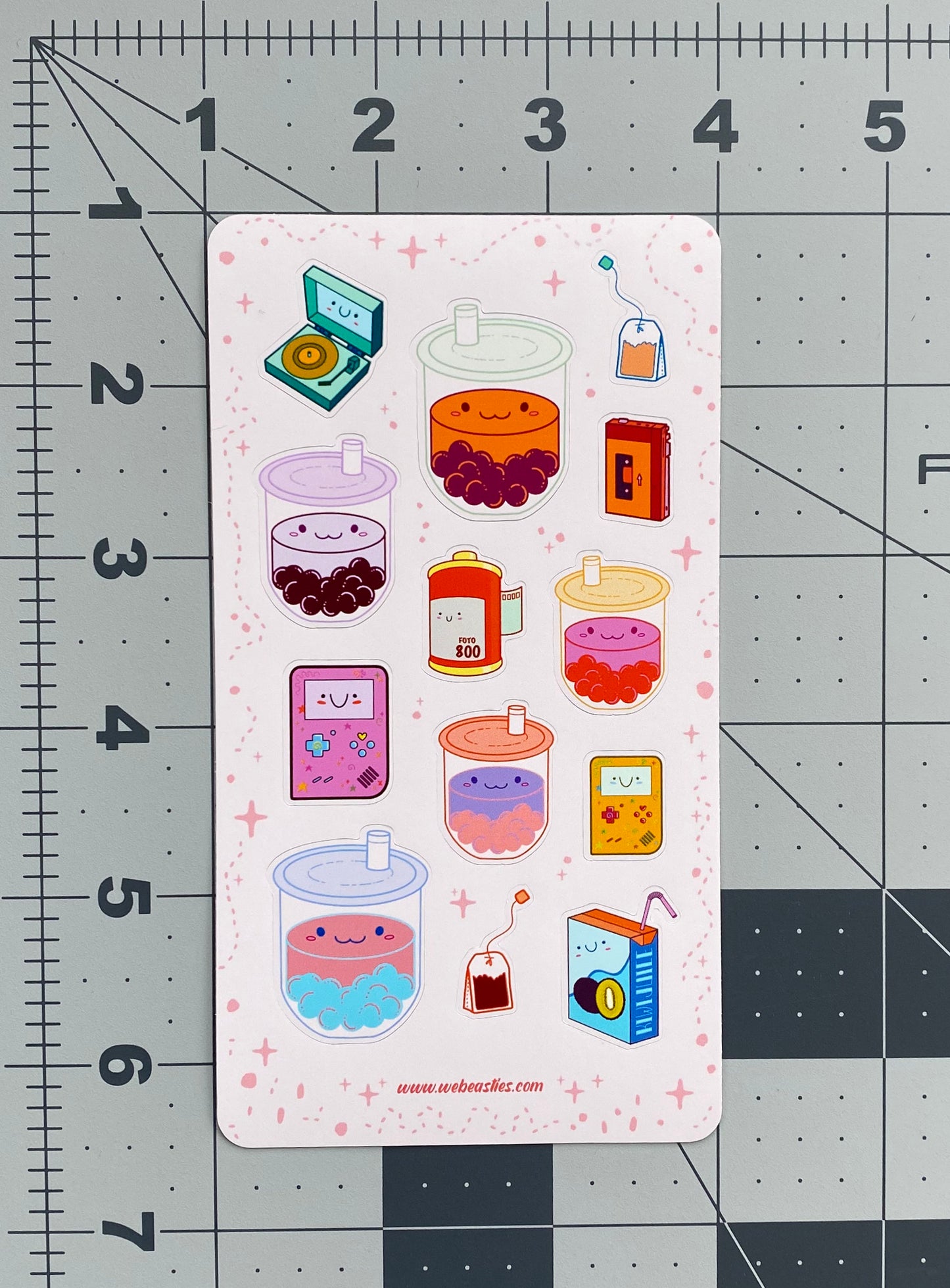 Adorable Boba Retro Cassettes Records Matte Vinyl Sticker Sheet