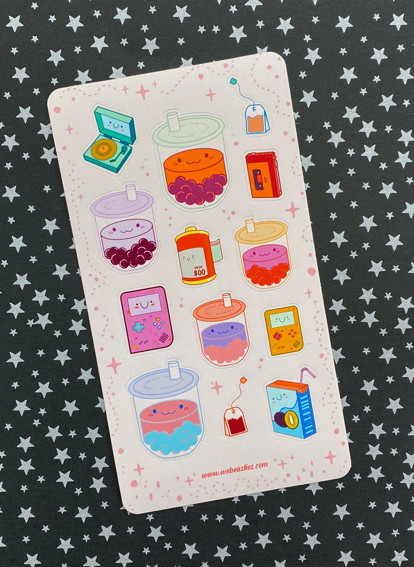 Adorable Boba Retro Cassettes Records Matte Vinyl Sticker Sheet