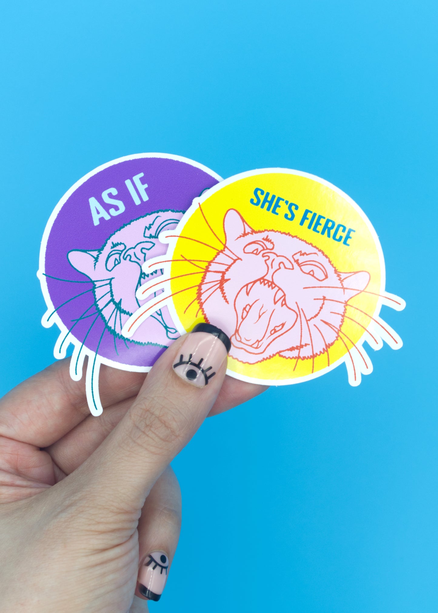 She's Fierce Mad Cat glossy vinyl sticker