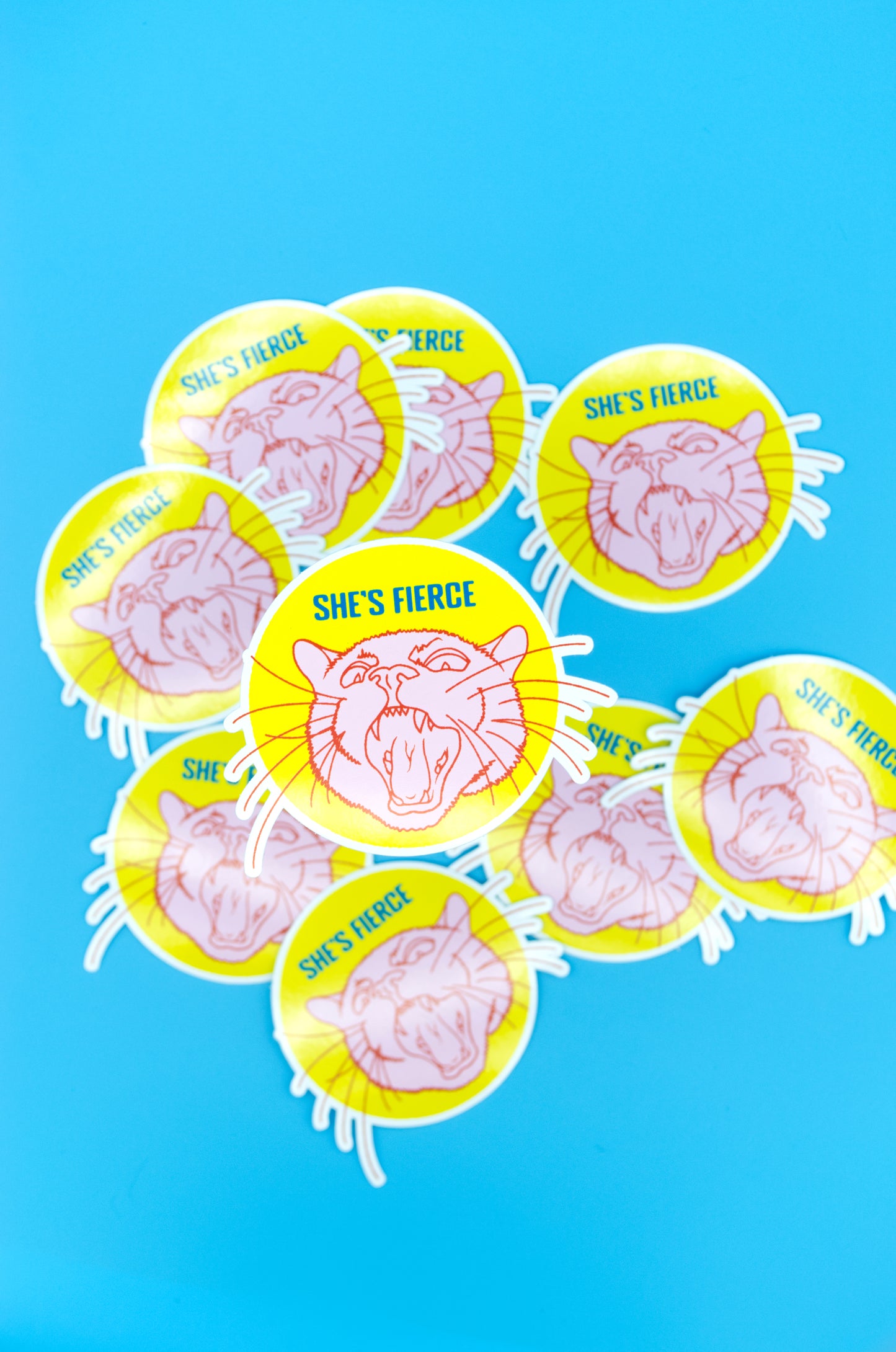 She's Fierce Mad Cat glossy vinyl sticker