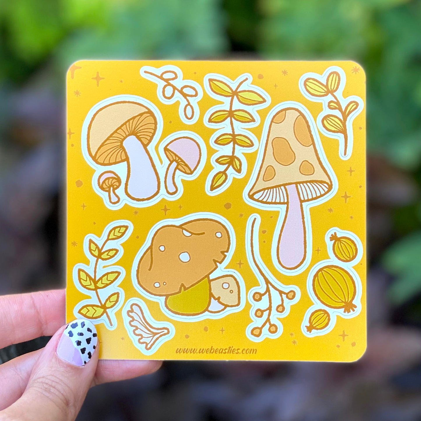 Yellow Mushrooms and Plants Autumn Vibes Sticker Sheet