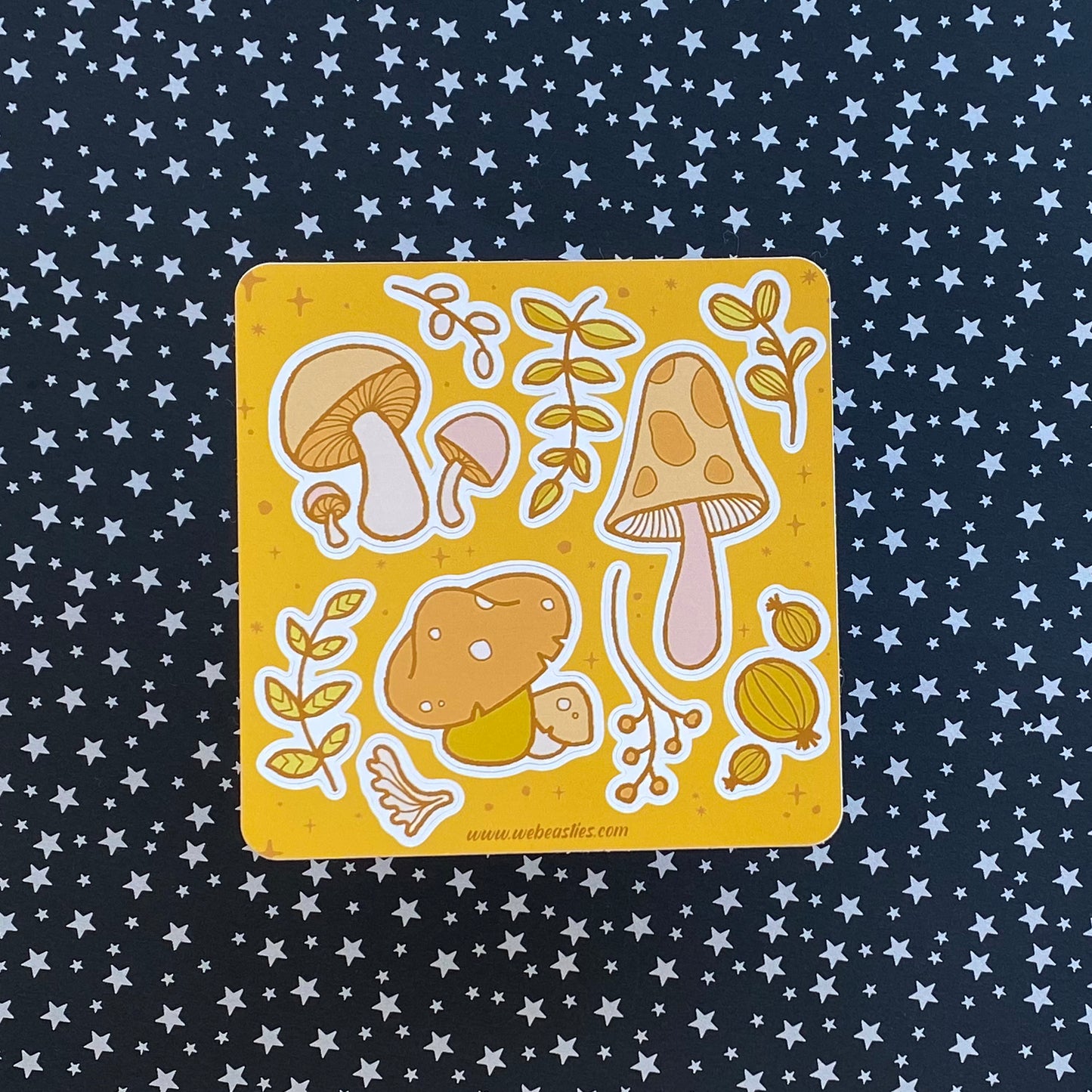 Yellow Mushrooms and Plants Autumn Vibes Sticker Sheet