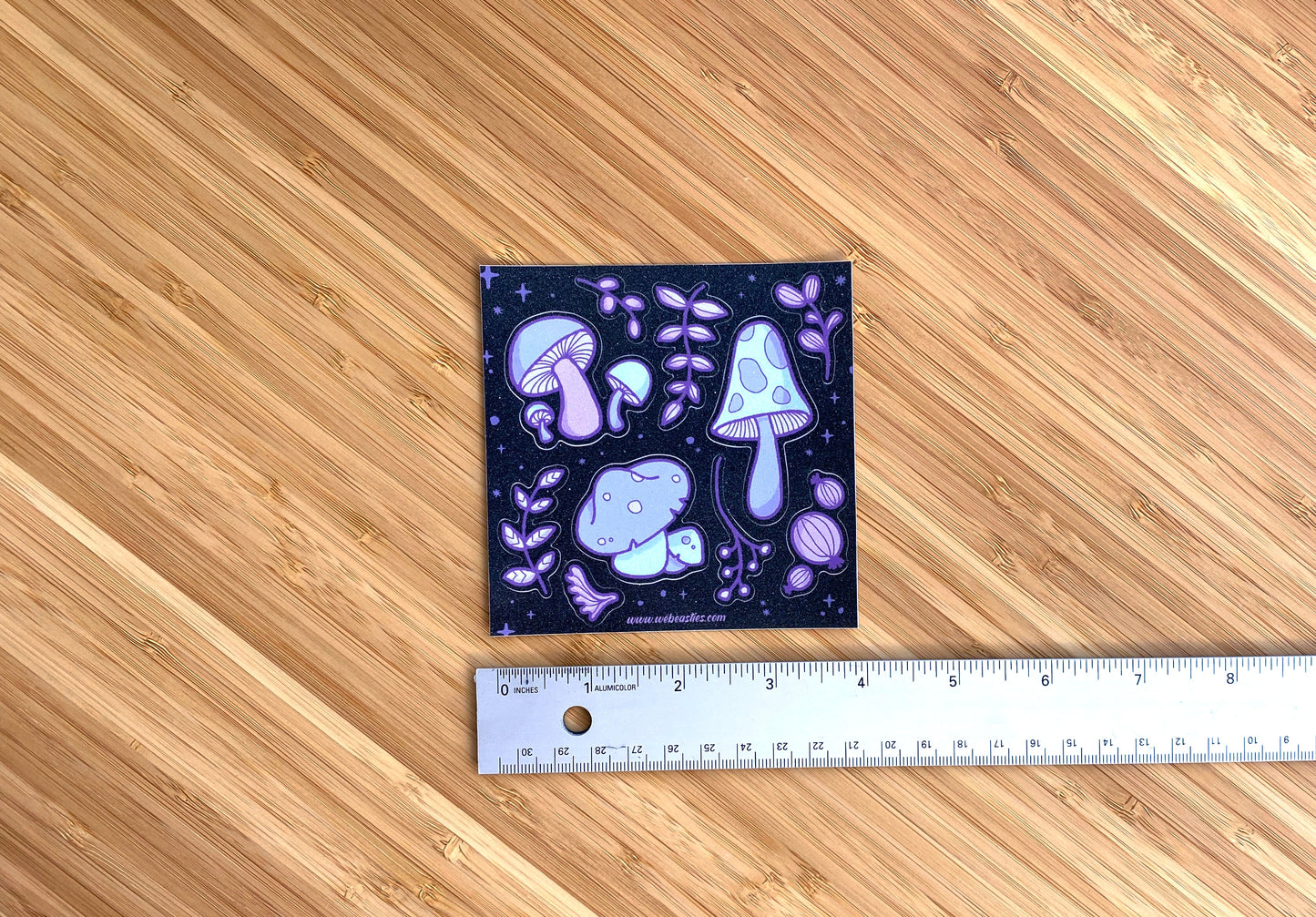 Glitter Finish Purple Mushrooms Sticker Sheet